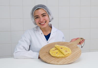 Bakery technologist Leandra Molina Beato with tortillas