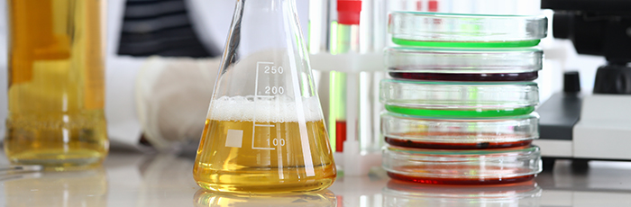 Beer in flask in laboratory