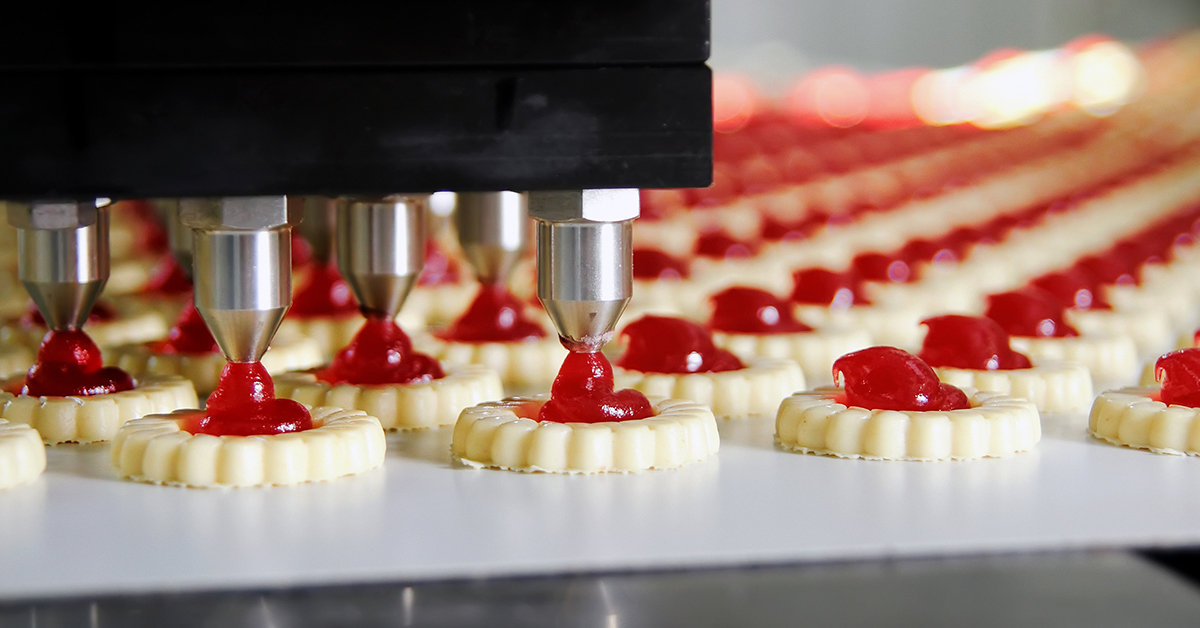 Biscuits on a production line in food factory