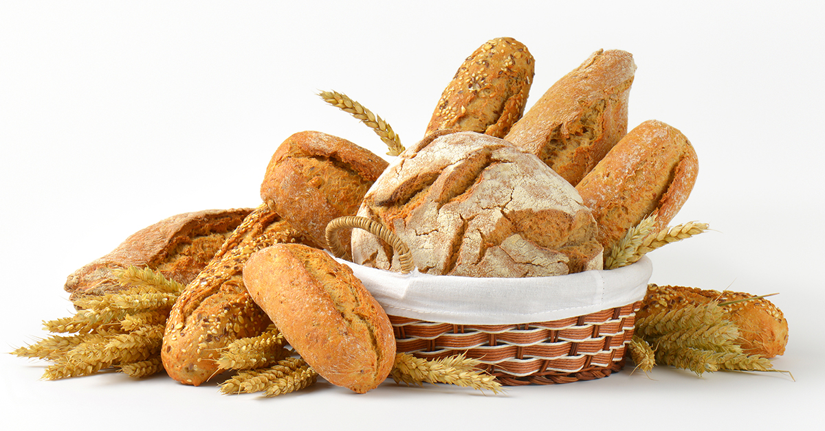 Bread selection on white background