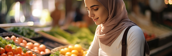 Woman selecting fruit in a supermarket