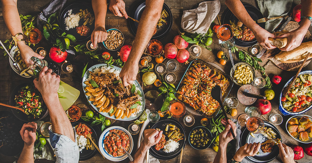 People sharing food cuisine