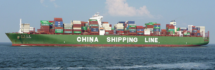 A loaded China Shipping Line container ship