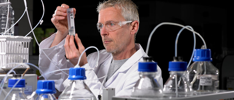 Scientist performing analytical work in laboratory