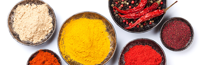 Selection of spices in small bowls