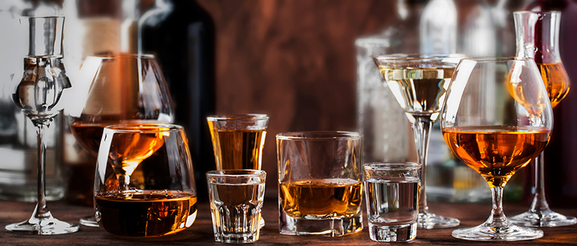 Selection of spirits in glasses