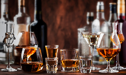 Selection of spirits in glasses