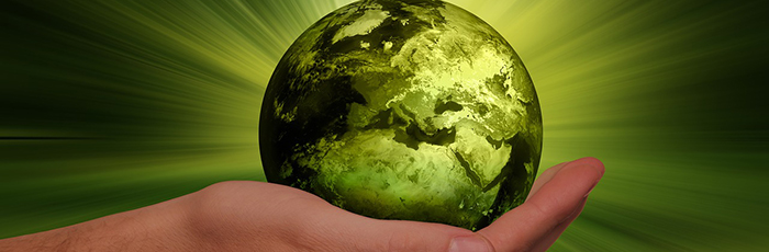 Sustainability globe graphic in hand