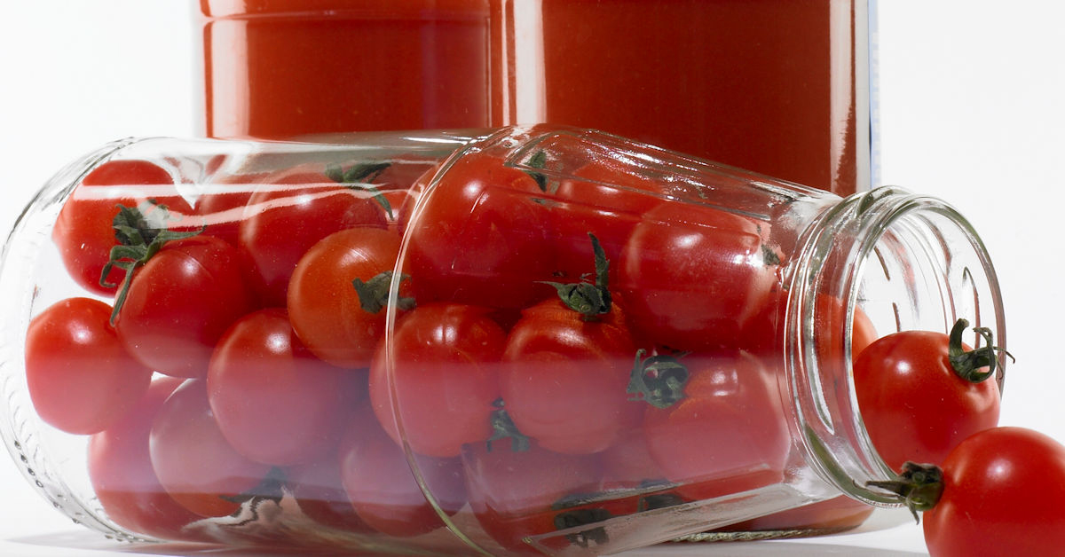 Cherry tomatoes in a glass jar