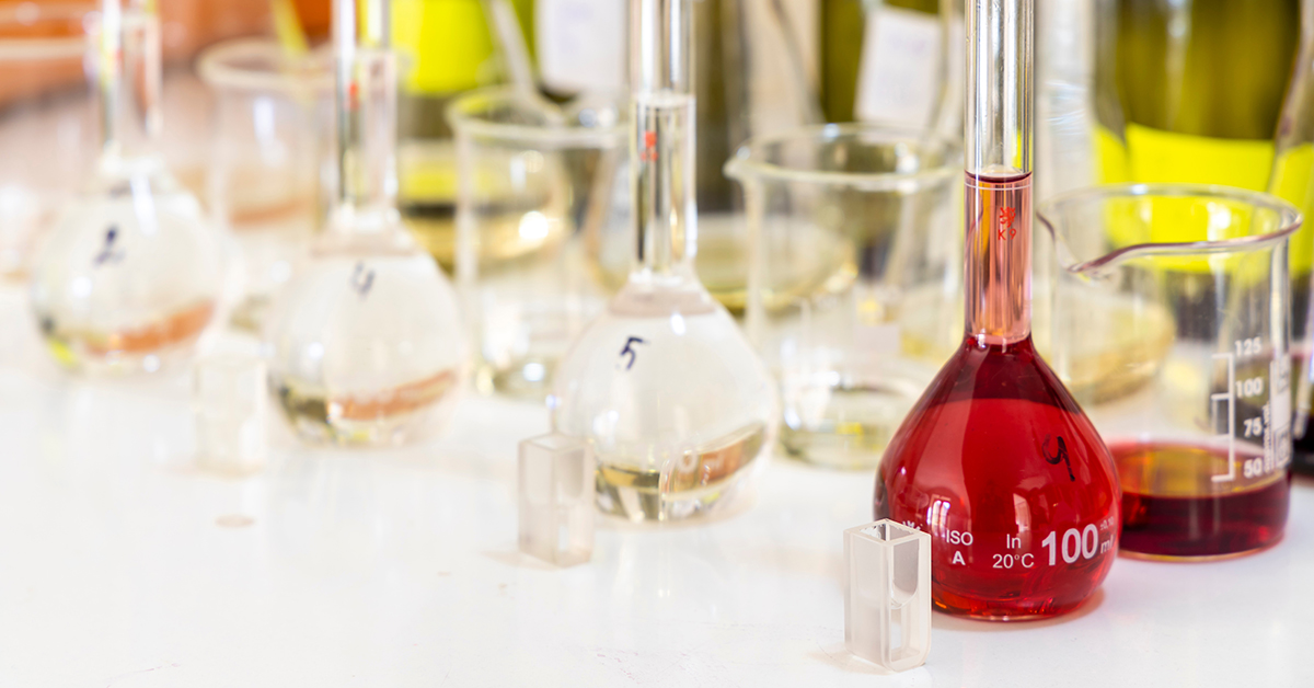 Wine analysis being carried out in laboratory